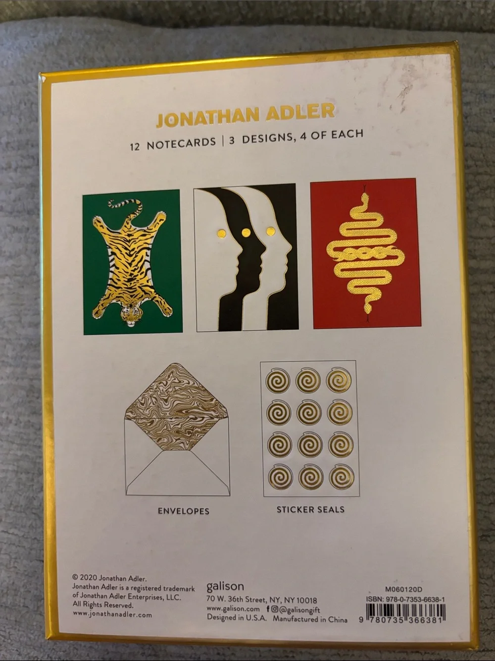 Jonathan Adler Green & Gold Tiger Notecard Set
